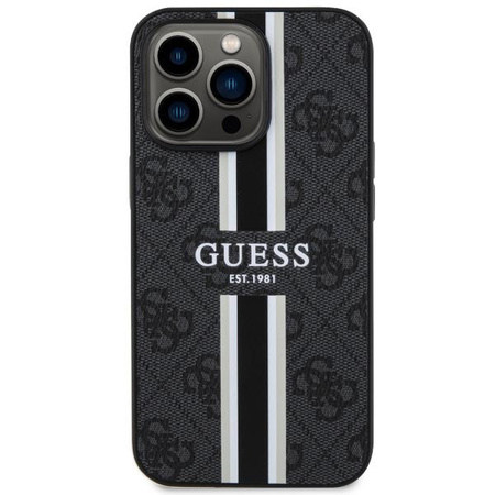 Etui Guess GUHMP13XP4RPSK na iPhone 13 Pro Max - czarne 4G Printed Stripes MagSafe