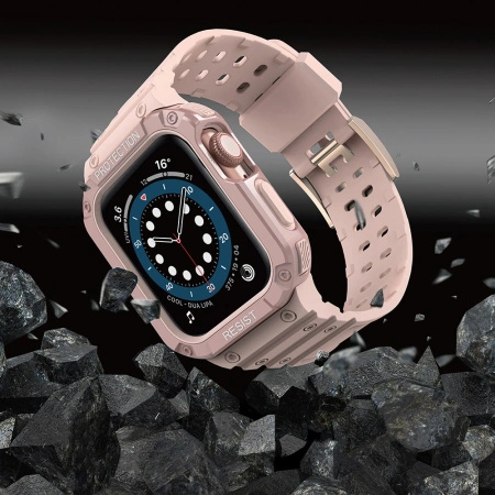 Protect Strap Band opaska z etui do Apple Watch 7 / 6 / 5 / 4 / 3 / 2 / SE (41 / 40 / 38mm) obudowa pancerny pokrowiec na zegarek różowy