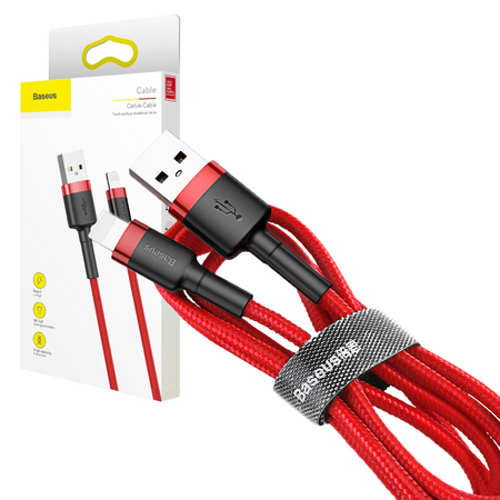 Baseus Cafule Cable wytrzymały nylonowy kabel przewód USB / Lightning QC3.0 2.4A 0,5M czerwony (CALKLF-A09)