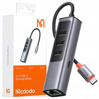 MCDODO PRZEJŚCIÓWKA ADAPTER USB-C ETHERNET GIGABIT RJ45 HUB 3X USB 3.0 100W