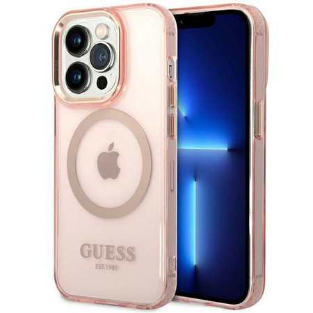 Etui Guess GUHMP14XHTCMP na iPhone 14 Pro Max - różowe Gold Outline Translucent MagSafe