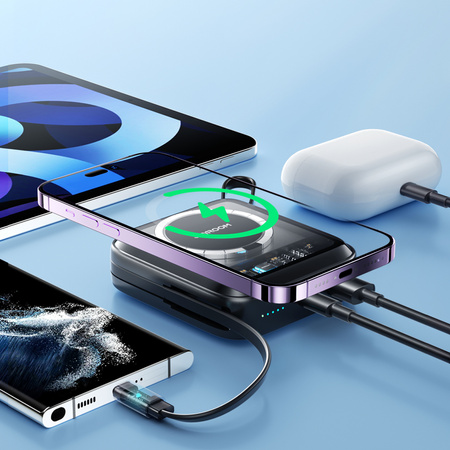 Joyroom powerbank indukcyjny 10000mAh Icy Series 22.5W z wbudowanym kablem USB C czarny (JR-L006)