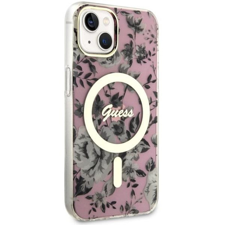 Etui Guess GUHMP14MHCFWSP na iPhone 14 Plus 6.7" - różowe Flower MagSafe