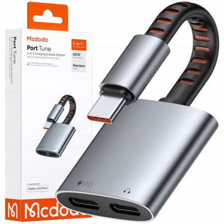 MCDODO PRZEJŚCIÓWKA ADAPTER USB-C NA USB-C KABEL 2X TYP C 2W1 OTG 60W