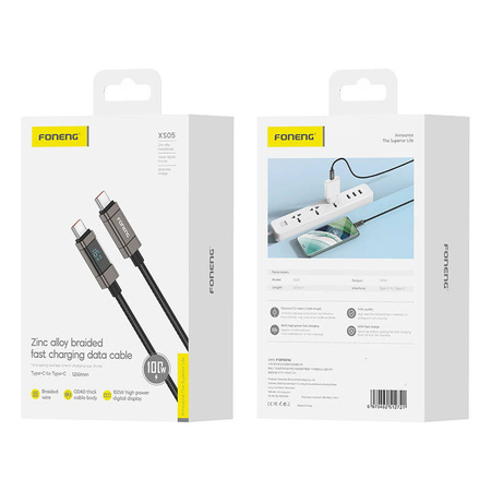 FONENG KABEL USB-C DO USB-C 100W DO TELEFONÓW LAPTOPÓW SZYBKIE ŁADOWANIE 1M