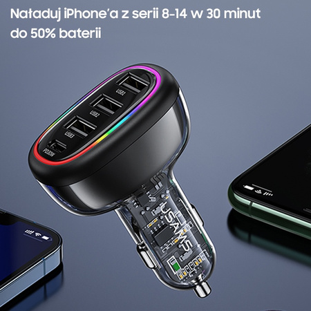 USAMS ŁADOWARKA SAMOCHODOWA 48W 1XUSB-C 3XUSB-A DO SMARTFONÓW FAST CHARGING