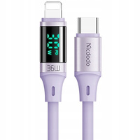 MCDODO KABEL Z WYŚWIETLACZEM USB-C LIGHTNING 36W 1M DO IPHONE 14 FIOLETOWY