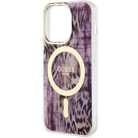 Etui Guess GUHMP14LHLEOPWP na iPhone 14 Pro - różowe Leopard MagSafe