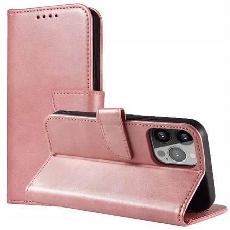 Etui portfel z klapką podstawką do iPhone 15 Plus Magnet Case - różowe