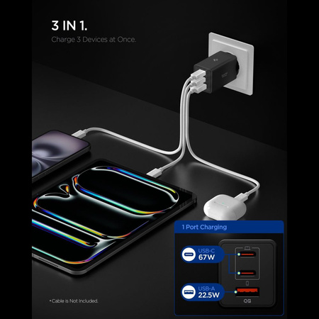 SPIGEN EE673EU ESSENTIAL  3-PORT NETWORK CHARGER 67W BLACK