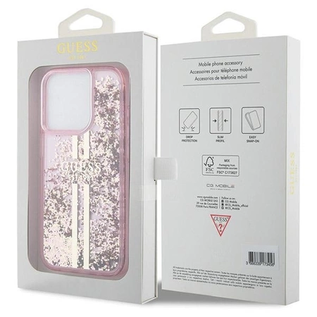 Etui Guess Liquid Glitter Gold Stripes na iPhone 15 Pro Max - różowe
