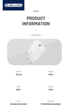 JELLICO ładowarka sieciowa AK165 22,5W 1xUSB QC3.0 Biały