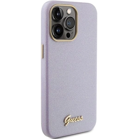 Etui Guess Glitter Glossy Script do iPhone 15 Pro - liliowe