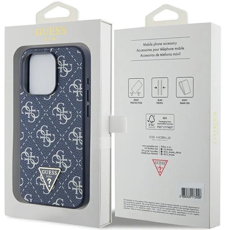 Etui Guess 4G Triangle Metal Logo na iPhone 15 Pro - niebieskie