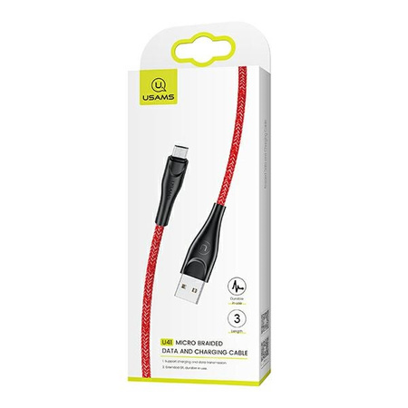 USAMS KABEL PLECIONY U41 MICRO USB 3M 2A DO SMARTFONÓW SZYBKIE ŁADOWANIE 3M