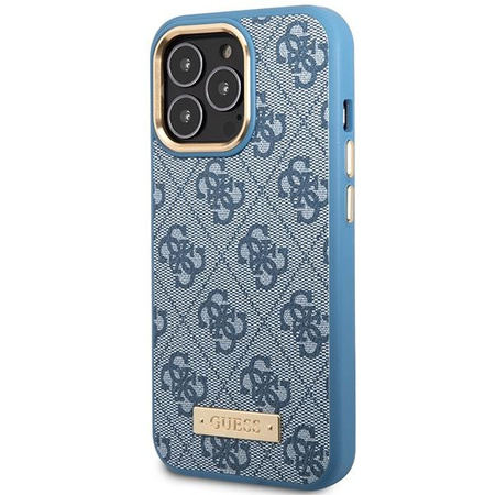 Etui Guess GUHMP14LU4GPRB na iPhone 14 Pro - niebieskie 4G Logo Plate MagSafe