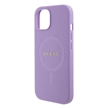 Etui Guess Saffiano MagSafe do iPhone 15 Plus - fioletowe