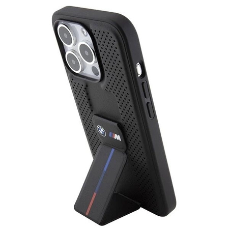 Etui BMW Grip Stand Smooth & Perforated na iPhone 15 Pro Max - czarne
