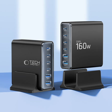 TECH-PROTECT DC160W-GAN 6-PORT DESKTOP CHARGER PD 160W / QC3.0 BLACK
