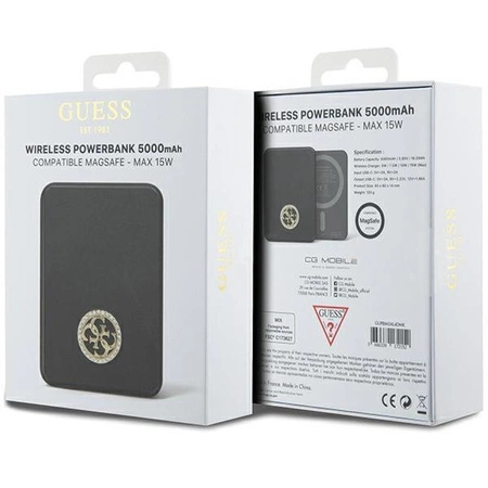 Powerbank indukcyjny Guess MagSafe 4G Strassed Metal Logo 15W 5000mAh - czarny