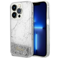 Etui Guess GUHCP14LLCSGSGH na iPhone 14 Pro - białe Liquid Glitter Marble