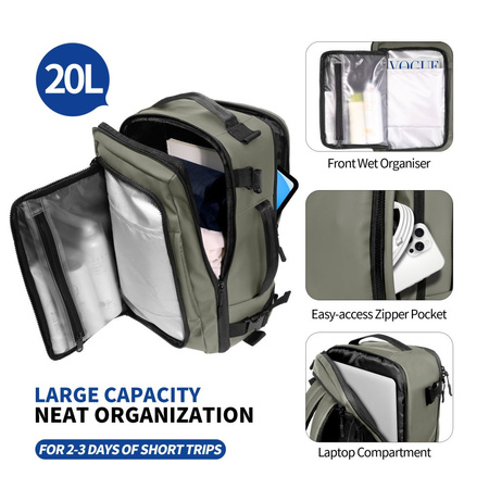 TECH-PROTECT DEFENDER S50 RYANAIR & WIZZAIR TRAVEL LAPTOP CABIN BACKPACK 20L 40x20x25 OLIVE GREEN