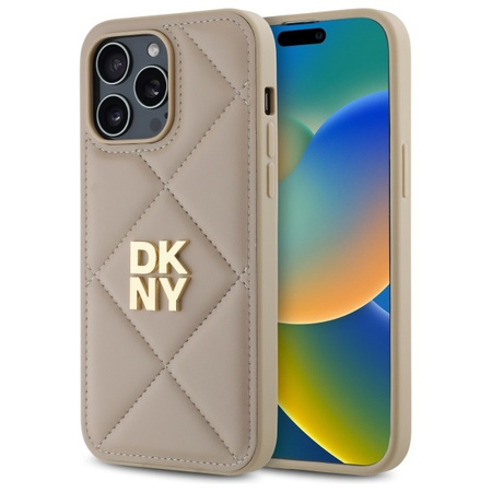DKNY POKROWIEC DO IPHONE 14 PRO MAX QUILTED STACK LOGO BEŻOWY 6.7 CALA