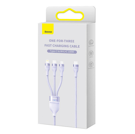 BASEUS KABEL PRZEWÓD 3W1 DO LIGHTNING IPHONE 12 13 14 USB-C MICRO 100W 1.5M