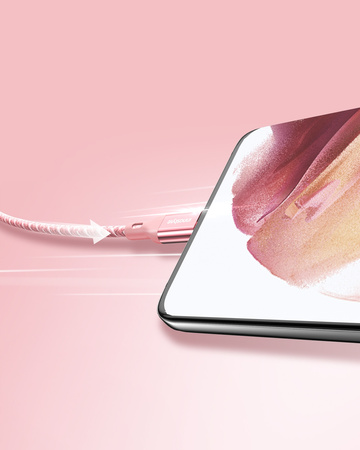 INNOSTYLE POWERFLEX KABEL USB-C SZYBKIE ŁADOWANIE DO IPHONE SAMSUNG 3A 60W KEVLAR 2M RÓŻOWY