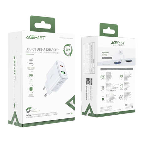 Acefast ładowarka sieciowa USB Typ C / USB 20W, PPS, PD, QC 3.0, AFC, FCP biały (A25 white)