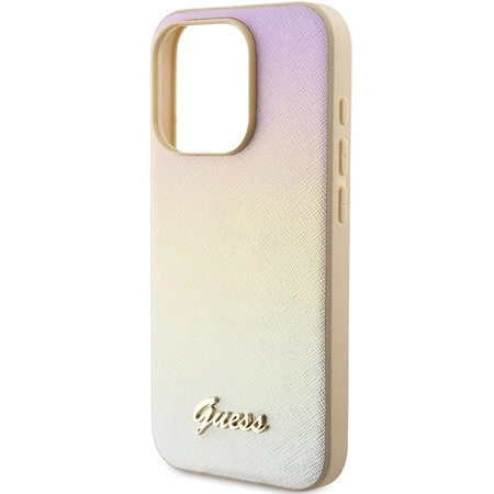 Etui Guess Saffiano Iridescent Script na iPhone 14 Pro Max - złote