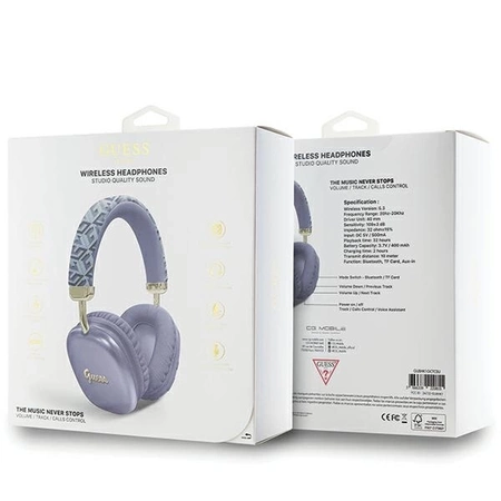 Słuchawki nauszne Bluetooth Guess GCube Metallic Script Logo - fioletowe