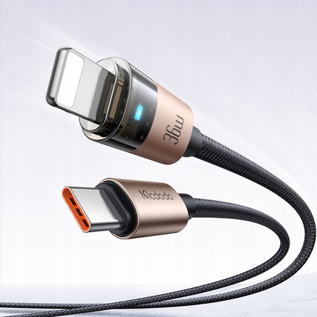 MCDODO KABEL USB-C SZYBKIE ŁADOWANIE DO IPHONE LIGHTNING 36W 1M LED ZŁOTY