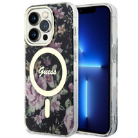 Etui Guess GUHMP14LHCFWSK na iPhone 14 Pro - czarne Flower MagSafe