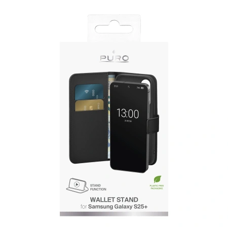 Etui z ekoskóry Puro Booklet Case z klapką i portfelem do Samsung Galaxy S25+ - czarne