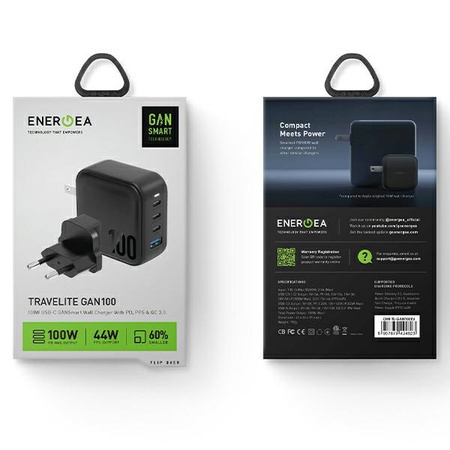 ENERGEA ład. siec. 1xUSB+3xUSB-CPD-PPS-QC 3.0 100W 3C1A czarny/black US+EU Travelite GAN100