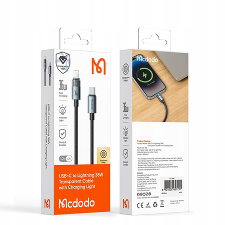 MCDODO KABEL USB-C SZYBKIE ŁADOWANIE DO IPHONE LIGHTNING 36W 1M LED BIAŁY