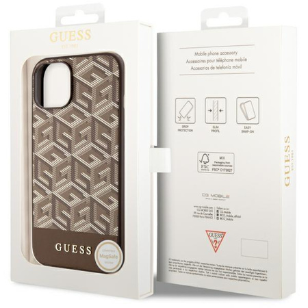 Etui Guess GUHMP14MHGCFSEW na iPhone 14 Plus - brązowe GCube Stripes MagSafe