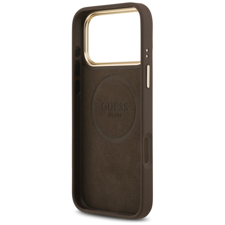 Etui Guess 4G Logo Plate MagSafe do      iPhone 17 Pro Max brązowy