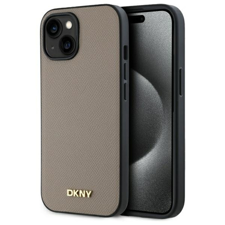DKNY ETUI HARDCASE DO IPHONE 15 6.1 Z LOGO METALOWYM I DO MAGSAFE BEŻOWE