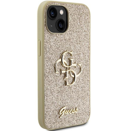 Etui Guess Glitter Script Big 4G na iPhone 15 - złote