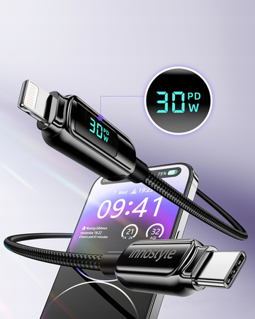 INNOSTYLE KABEL Z WYŚWIETLACZEM USB-C LIGHTNING DO IPHONE 12 13 14 30W 1M