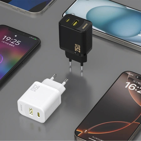 Ładowarka sieciowa Dudao A26TCEU PD QC 25W GaN USB-A USB-C z kablem USB-C - biała
