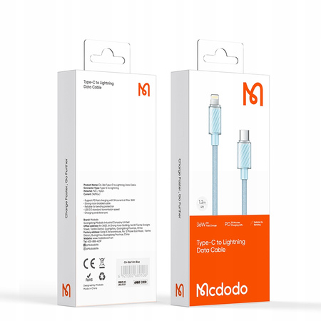 Kabel do iPhone, Mocny, Super Szybki, Mcdodo, 36W, 1.2M, niebieski