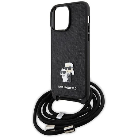 Etui Karl Lagerfeld KLHCP14XSAKCPSK na iPhone 14 Pro Max 6.7" hardcase - czarne Crossbody Saffiano Metal Pin Karl&Choupette