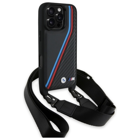 BMW BMHCP16L23PSVTK iPhone 16 Pro 6.3   czarny/black hardcase M Edition Carbon Tricolor Lines & Strap