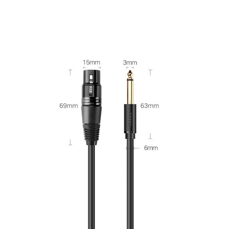 Ugreen kabel audio przewód do mikrofonu XLR (żeński) - 6,35 mm jack (męski) 2 m czarny (20719 )