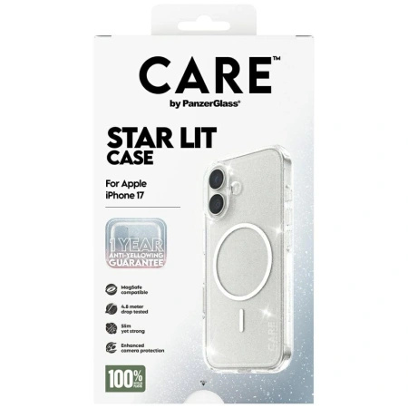 Etui CARE by PanzerGlass Flagship Urban Explorer w. White MagSafe na iPhone 17 - przezroczysto-brokatowe