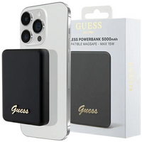 Powerbank indukcyjny Guess MagSafe Metal Script Logo 5W 3000mAh - czarny
