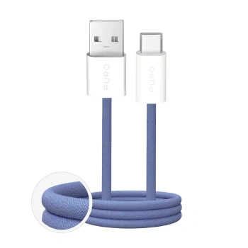 Kabel Puro Fabrik 2.0 10W USB-A - USB-C w oplocie 1,5 m - niebieski